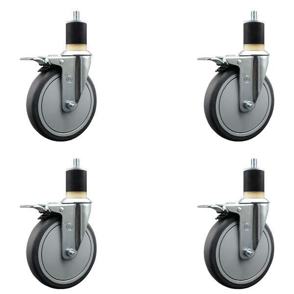 Service Caster 6'' Thermoplastic Rubber Swivel 1-7/8'' Expanding Stem Caster Set Total Lock Brake, 4PK SCC-EXTTL20S614-TPRB-178-4 - main